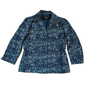Dana Buchman Blazer Silk Blend  Jacket Women Size 4 Blue White  Floral